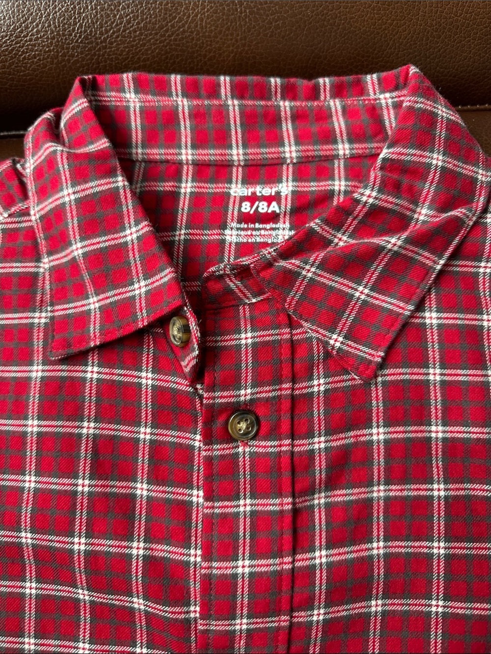 Carter's Red and White Plaid Button-Down Shirt for Kids - Picture 3 of 3